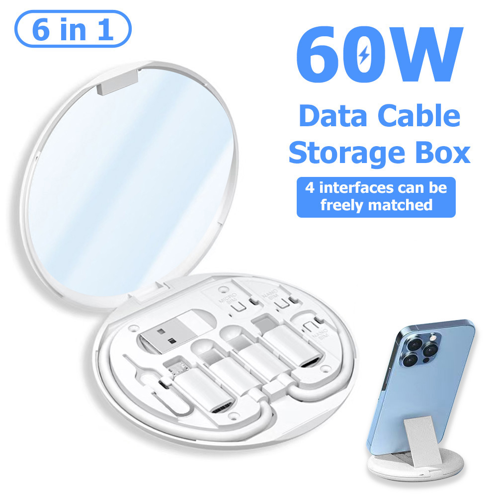 Laptop Accessories Essential - 6-in-1 60W Multifunctionele Oplaadkabelset, Datakabel Opbergdoos,