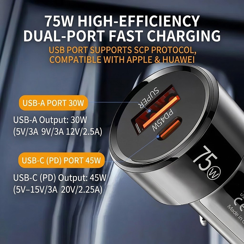 75W Dual Port Autolader PD 45W - Usb C Power Adapter recensie en prijs